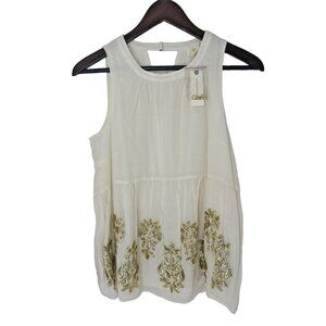 NWT Maeve Anthropologie Sequin Beaded‎ Linen Ivory/Gold Sleevless Top XS $128.00